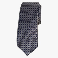 ALFANI Mens Tie Silver Navy Tolbert Grid Micro Woven 2.75 Slim Polyester Necktie