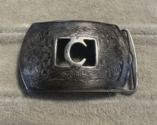Vtg Hickok Quality Signed Silver Plate C Monogram Belt Buckle