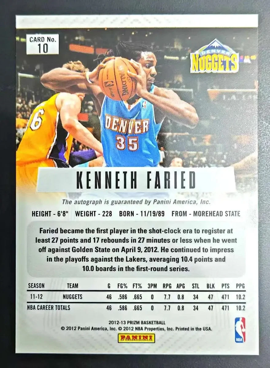 2012-13 Panini Prizm #10 Kenneth Faried "The Manimal" - Autographs SP RARE AA61