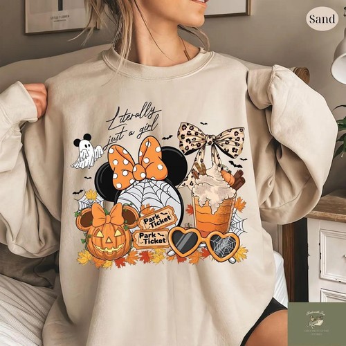 Literally Just A Girl Halloween Sweatshirt, Minnie Bow Coffee Tee