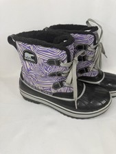 Sorel Snow Boots Kids Size 5 Black Gray Purple Lace Up Waterproof