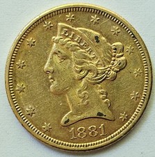 1881-S Liberty Half Eagle $5-Gold-Very Fine