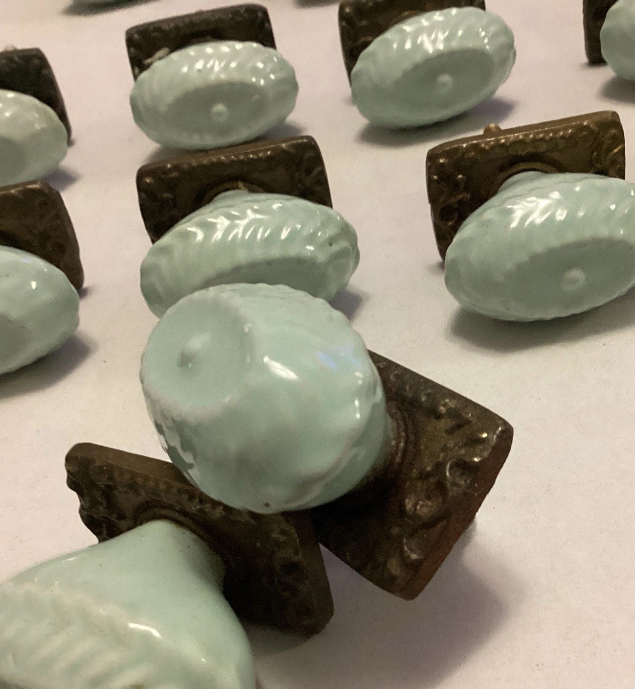 Vintage Oval Decorative Cabinet Knobs With Backplate Light Powder Blue