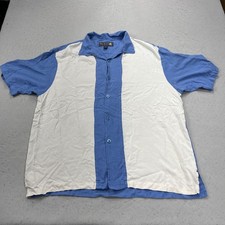 Nat Nast Shirt Mens XL Blue White Bowling Soprano Camp Silk Vintage Luxury 90s