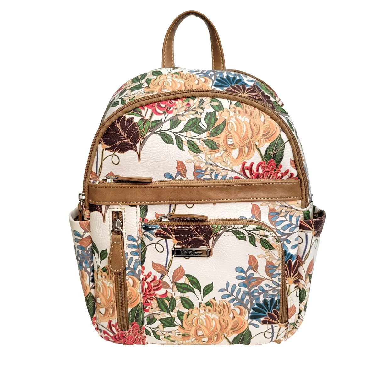 MultiSac Valencia Floral Vegan Leather Zipper Top Backpack 8.5”x 10”x 4.25” NWT 71E53n8CnhL.jpg_BO30,255,255,  main image 3