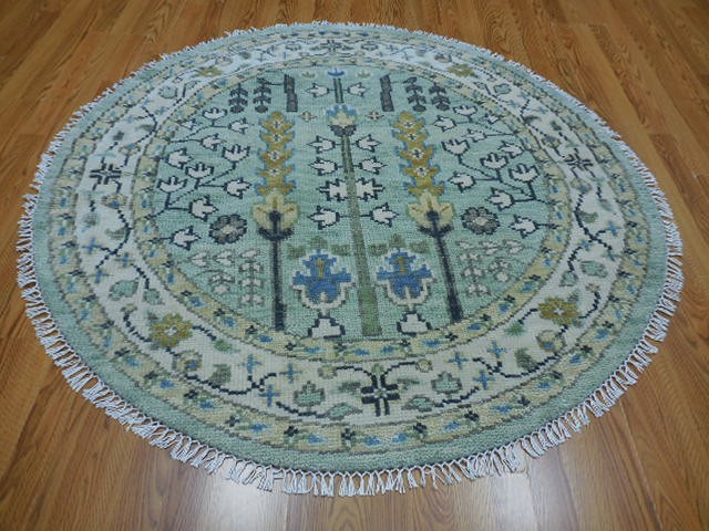 Turkish Oushak Rug, Multicolored Handmade Bohemian Round Rug 5x5.2 Ft