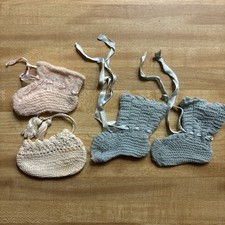 Vintage Baby Crochet Knit Lot 4 Booties 1940 s