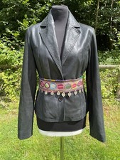 B Young Black Lambskin Leather Women’s Jacket Blazer Uk10-12 Side Panels Classic