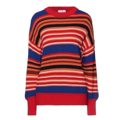 New! VICOLO Italy Multi Striped Merino Wool Blend Sweater