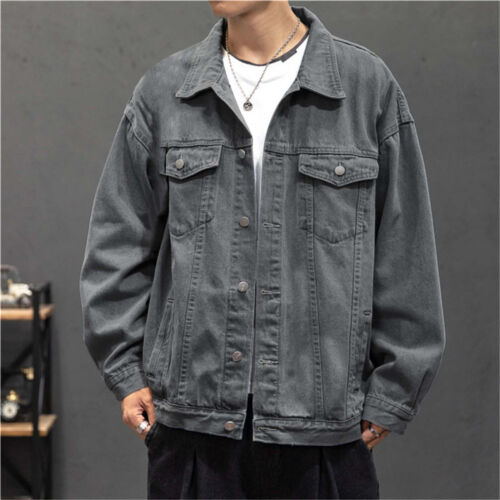 Men's Casual Distressed Denim Jacket Button Down Denim Jacket Trucker Jean Coat - Picture 22 of 48