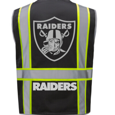   LAS VEGAS RAIDERS TWO TONE SAFETY VEST W/ POCKETS REFLECTIVE LOGO SIZE M-5XL