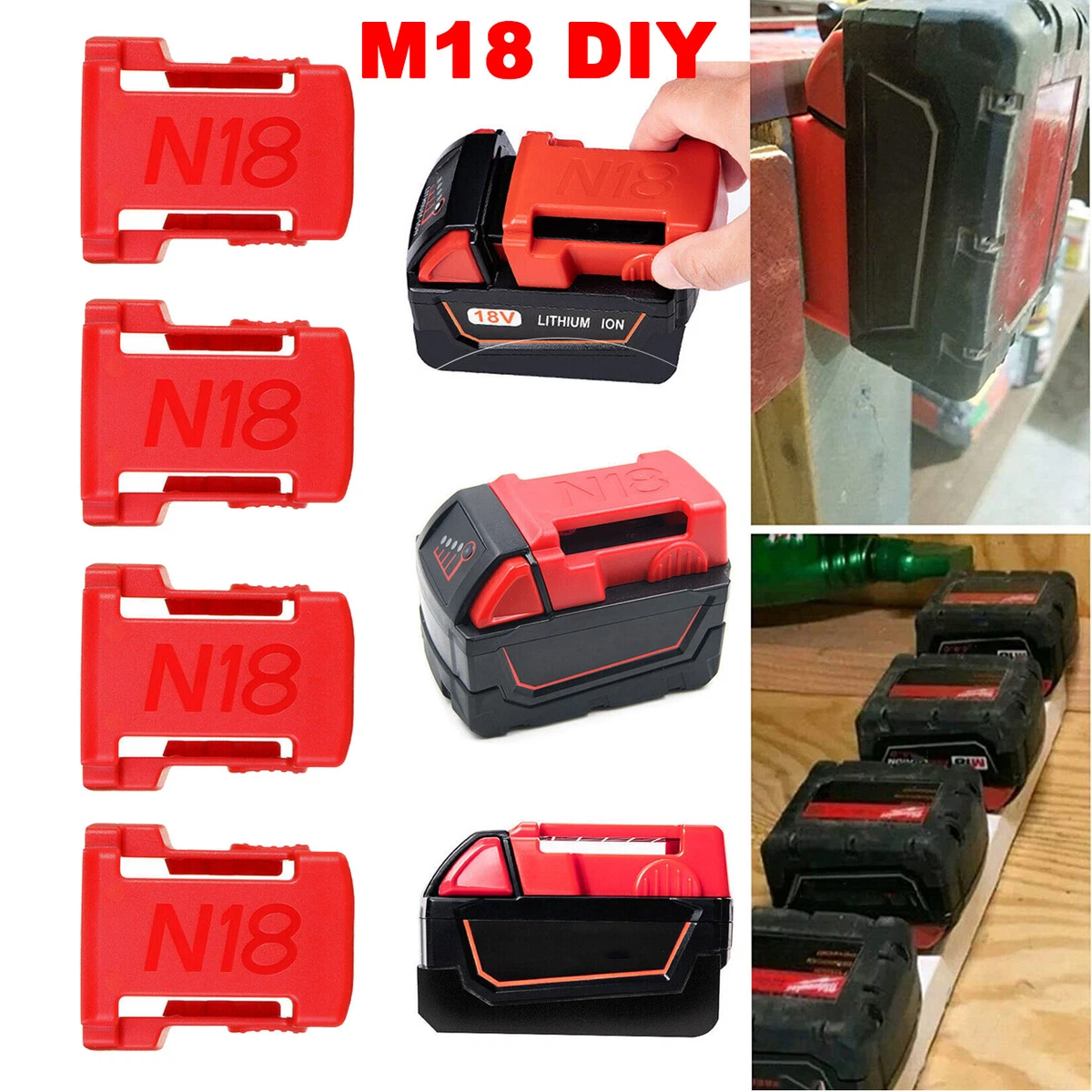 4pcs 18V DIY Tool Battery for Milwaukee M18 Battery Holder Mount