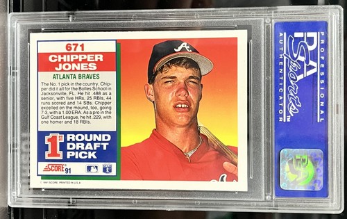Baseball Card 1991 SCORE Chipper Jones Braves Rookie PSA Graded Mint 9 #a9 - Picture 2 of 2