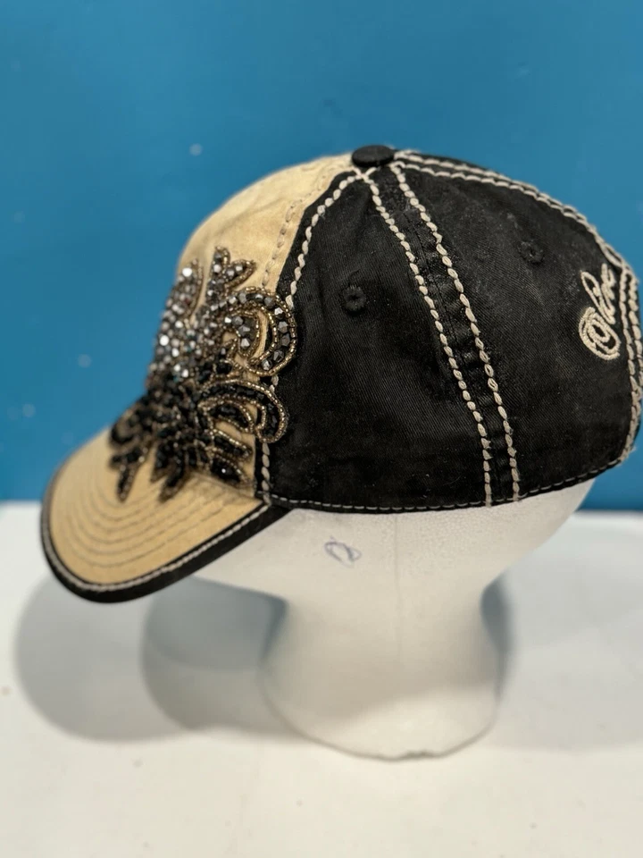 Chapéu cadete Olive & Pique Paisley Bling ajustável strass Y2K brilho bronzeado/preto - Imagem 4 de 4