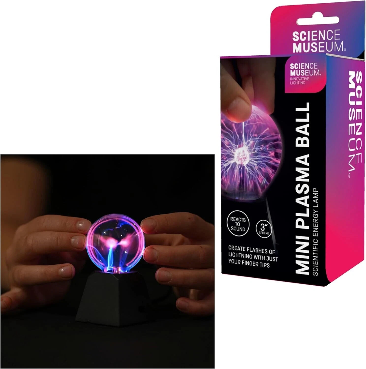 Plasma Mini Ball 3"" Touch Reactive Science Light Up Globe Lamp Night Light