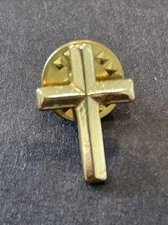 Small Simple Cross Gold Tone Vintage Lapel Hat Pin Pinback - Tie Tack Brooch