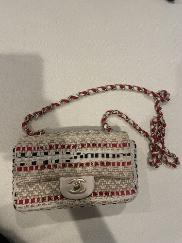 CHANEL Raffia Woven Mini Rectangle Flap Bag