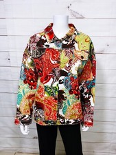 Koret Womens Jacket Size 18w Multicolor Paisley Floral Button Up Long Sleeve