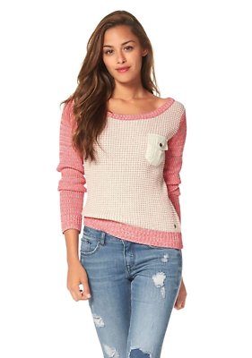 AJC Damen Strick Pullover mit Brusttasche (40/42, Rosa) J4722
