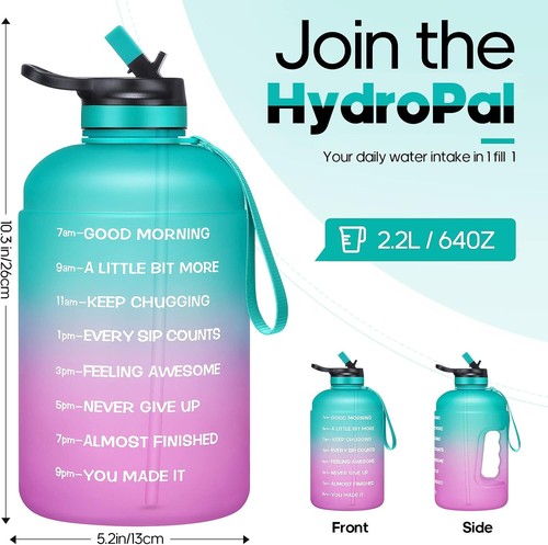 Large 74 oz/Half Gallon Water Bottle 2 Lids BPA Free Sports Drink Water Jug - Picture 7 of 7