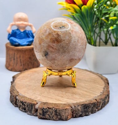 226g 56mm Sunstone Sphäre Quarz Heilstein Mit Goldenem Stand
