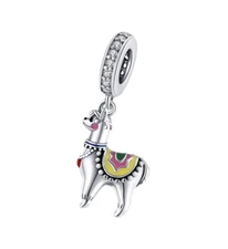 Sterling Silver 925 European Enamel Vibrant Happy Festive Llama Charm