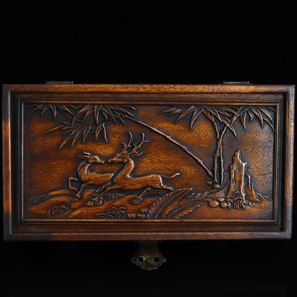 28 cm China natural Rosewood box sika deer Bamboo wood box jewelry box - Image 2 of 4