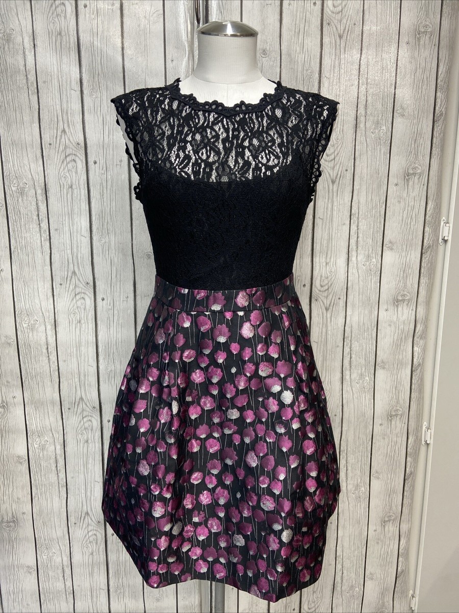 Cynthia Steffe Dress Sz 4 Lace Purple Floral pockets fit and flare Dark  Fairy