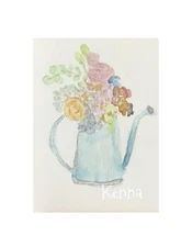 Aceo By  Kenna Painting HP Watering Can & Flowers Art Card  2.5” X 3.5”