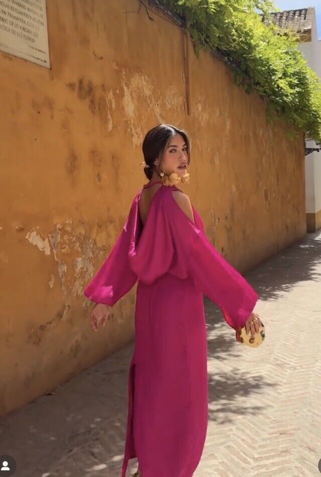 ZARA NWT WOMAN SS24 SATIN EFFECT OPEN BACK DRESS MAGENTA ZARA NWT WOMAN SS24 SATIN EFFECT OPEN BACK DRESS MAGENTA
