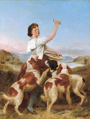 Richard Ansdell ''Gamekeeper's Daughter'' Blue Artwork PAPER or CANVAS Fine Art