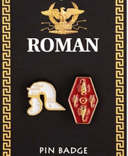 Roman Helmet and Shield Pin Badge (2 badges)