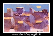 PAESAGGIO CON CASE BORGO ROSATI LUIGI DIPINTO ORIGINALE OLIO  SU CARTA 17X12