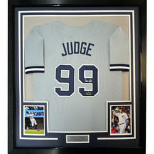 Framed Facsimile Autographed Aaron Judge 33x42 Grey Reprint Laser Auto Jersey