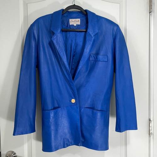 Blue Leather Jacket Women's Size Small Evan Arpelli Lambskin Coat Buttery Soft