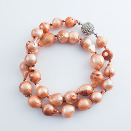 Natürliche Barock Perlenkette, 19" Zoll, goldene Feuerballperlen, riesige Perlen - Bild 1 von 8