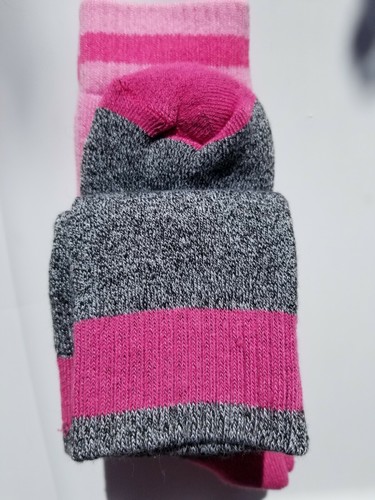 Girls Socks Size L 4-10 KODIAK Thermal Warm Soft 2 Pair STRIPED PINK/Gray BNWT - Picture 6 of 11