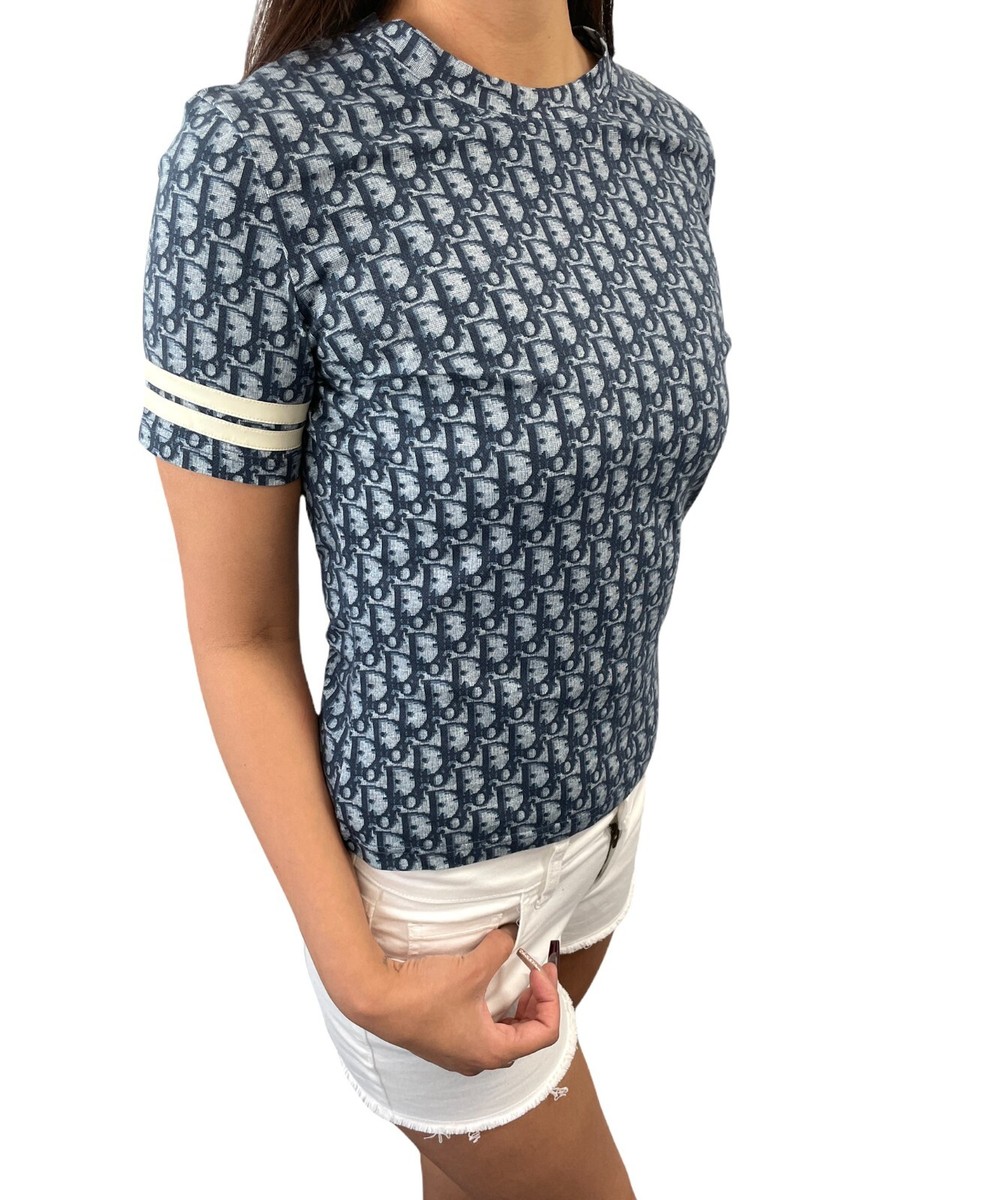 Christian Dior Vintage Trotter Monogram T-shirt Top #36 Blue Christian Dior Vintage Trotter Monogram T-shirt Top #36 Blue