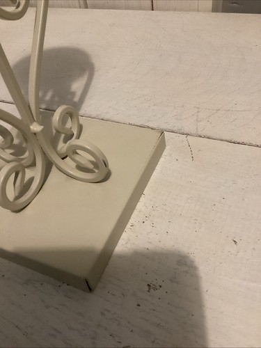 Modern Scroll Work Heart Shaped Metal Candlestick Cream 12” High - Picture 3 of 4