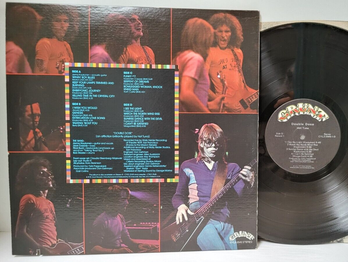 HOT TUNA Double Dose 1978 2XLP 1st Press GRUNT Gatefold - Play Tested VG++  *J1