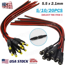 5~50Pcs DC Power Pigtail Female / Male Cable Wire Plug for CCTV Camera 5.5*2.1mm