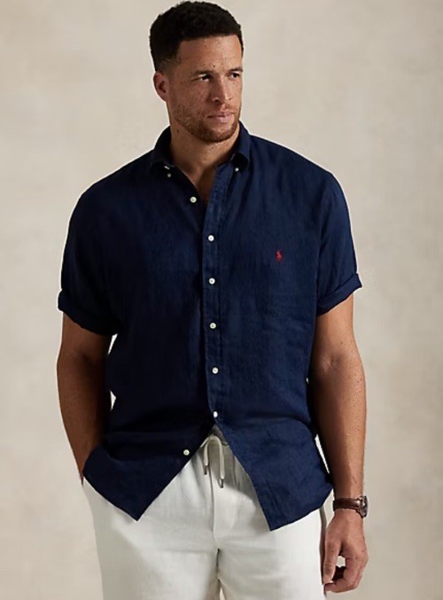 $145 Polo Ralph Lauren Men’s Big & Tall Linen Short Sleeve Shirt Navy Size 3XLT image 2