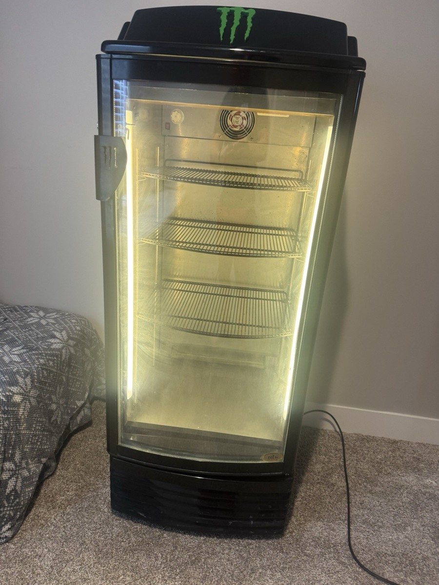 Monster Energy Mini Fridge Black Glass Door LED Lighting Tabletop