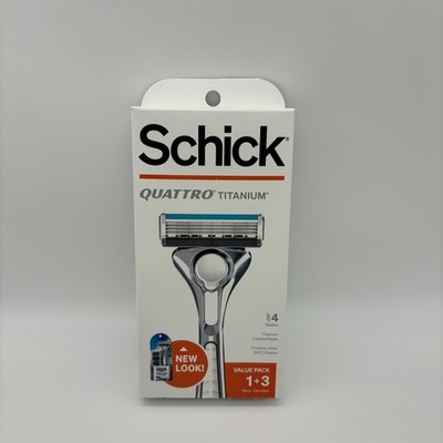 Schick Quattro Titanium 4-Blades Razor Handle + 3 Cartridges NEW