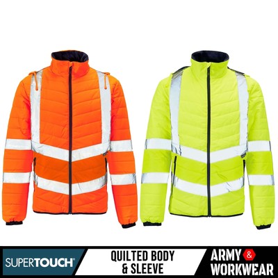 Supertouch Signalfarbe Pufferjacke Herren Sicherheit Mantel Wasserdicht Warm Zip