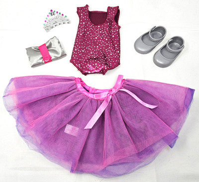 18'' Doll Berry & Silver Dance Ballet Outfit w/ Shoes & Tutu Fits American Girl!