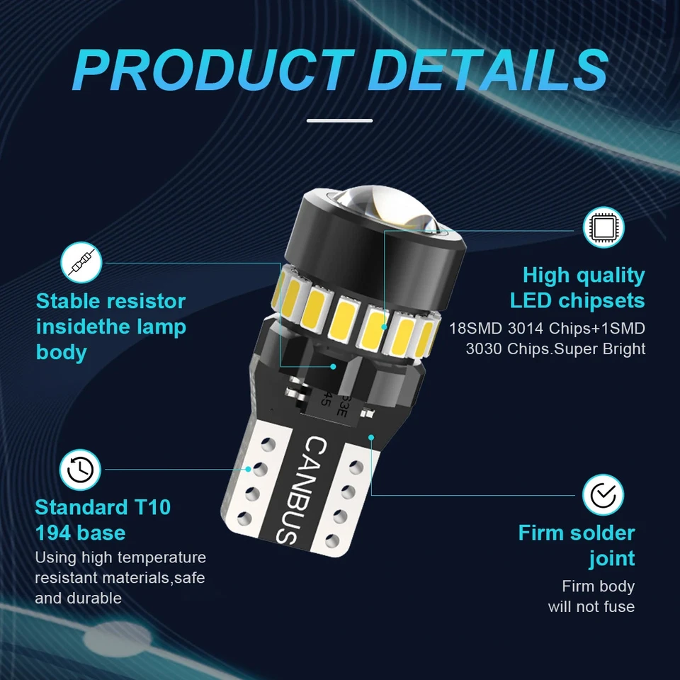 2PCS T10 W5W LED Bulb Auto Car Interior Dome Light Auto Signal Lamp License Lamp - Image 2 of 4