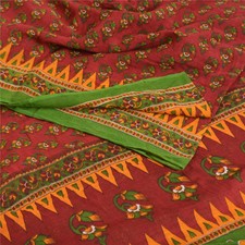 Sanskriti Vintage Dark Red Saree Pure Cotton Block Printed Sari 5yd Craft Fabric