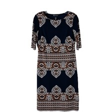 INC black cream brown floral boho stretchy midi office dress 2