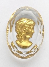 25x18mm Vintage German Woman Glass Flat Back Cameo Reverse Intaglio GOLD PAINTED